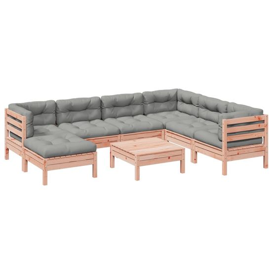 Salon de jardin 8 pcs avec coussins sapin douglas solide