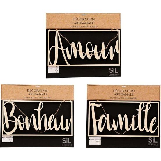 Décoration murale mots 40 x 20 cm (lot de 3)