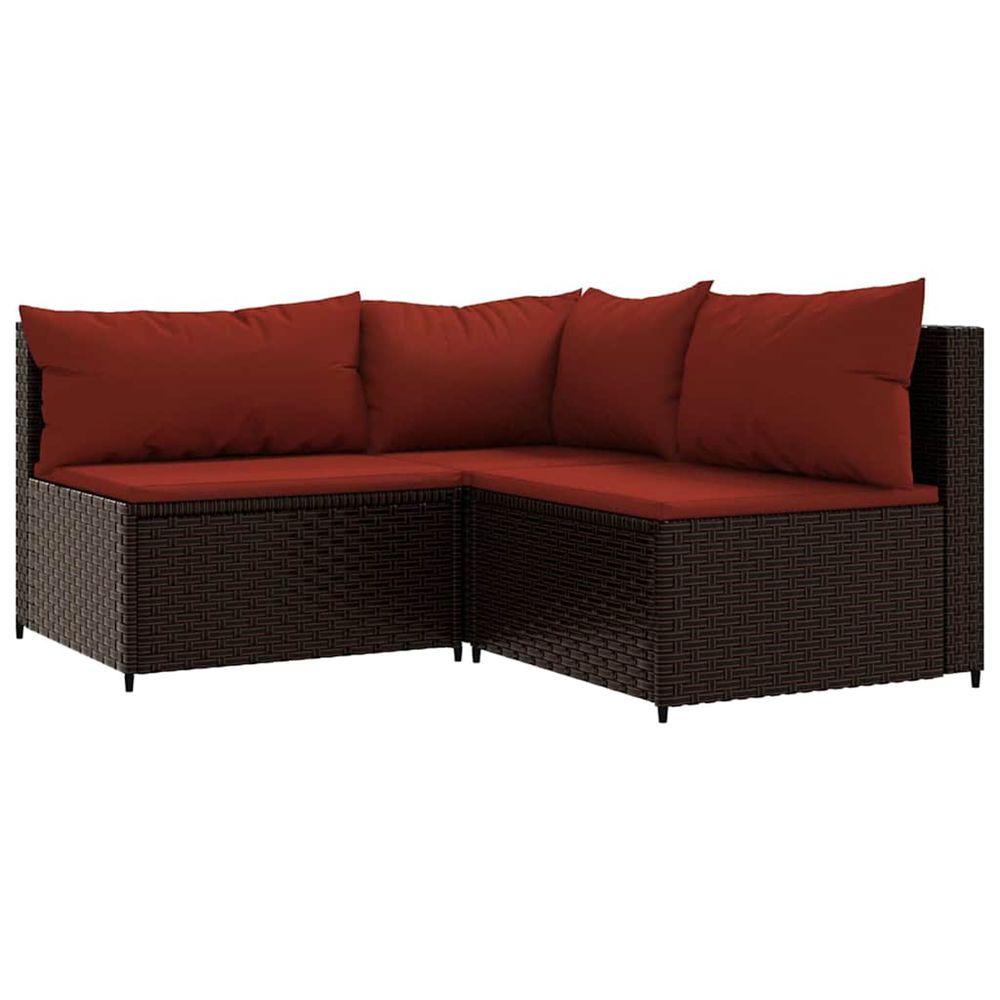 Salon de jardin 3 pcs avec coussins marron résine tressée