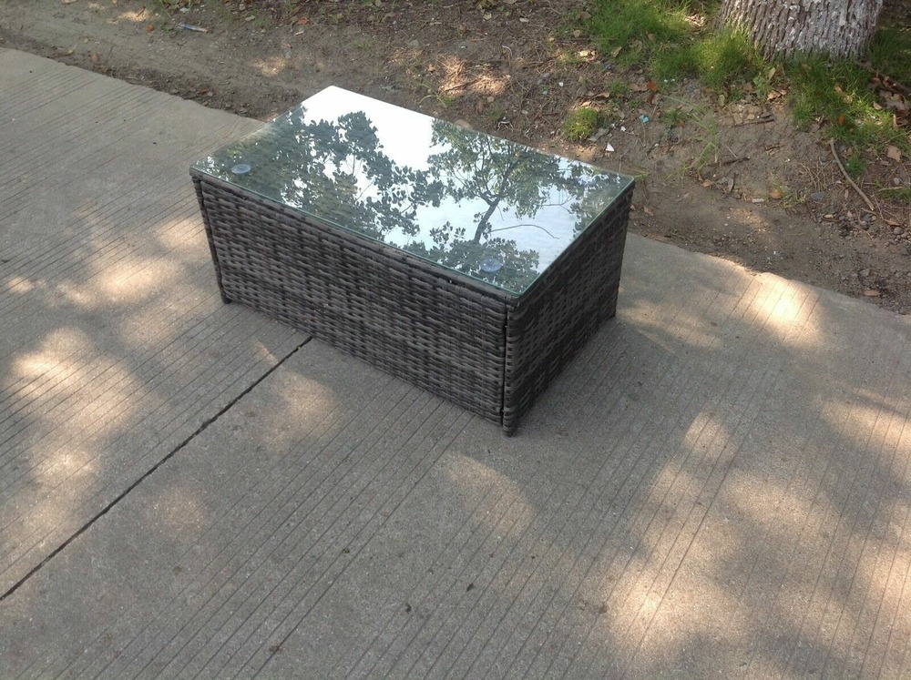 Rattan oblong table basse mobilier de jardin extérieur patio furniture gris foncé mix