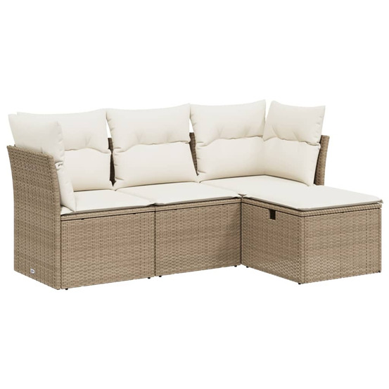 Salon de jardin avec coussins 4 pcs beige résine tressée
