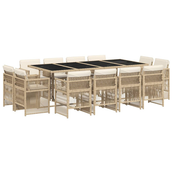 Ensemble à manger de jardin et coussins 13 pcs beige