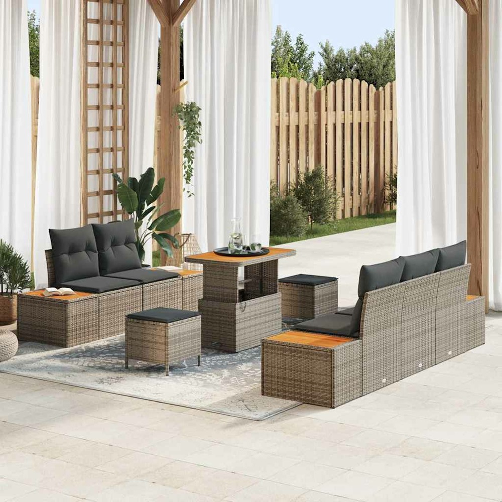 Ensemble de canapé de jardin 8 pcs gris polyrotin
