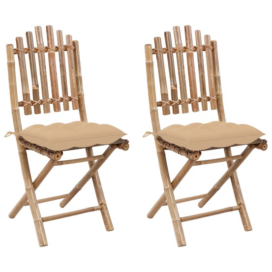 Chaises pliables de jardin lot de 2 avec coussins bambou