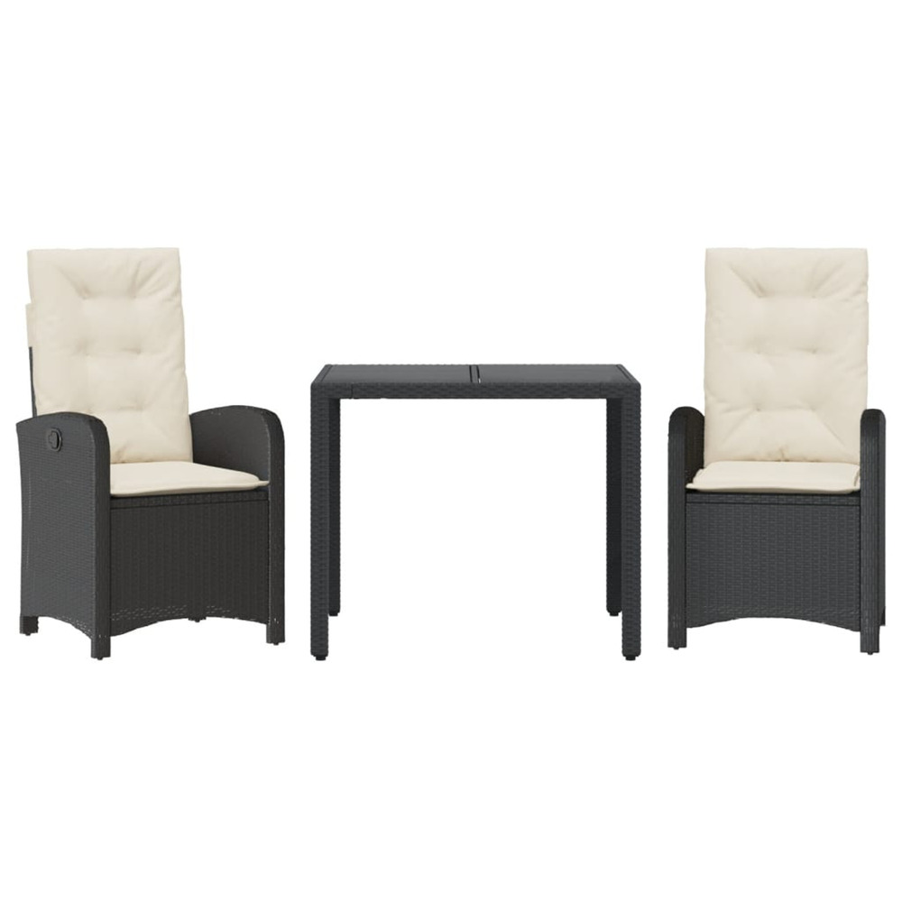 Ensemble à manger de jardin avec coussins 3 pcs noir