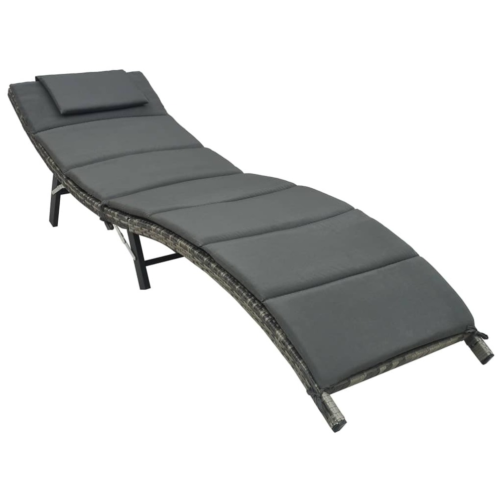 Transat chaise longue bain de soleil lit de jardin terrasse meuble d'extérieur pliable avec coussin résine tressée gris 02_00