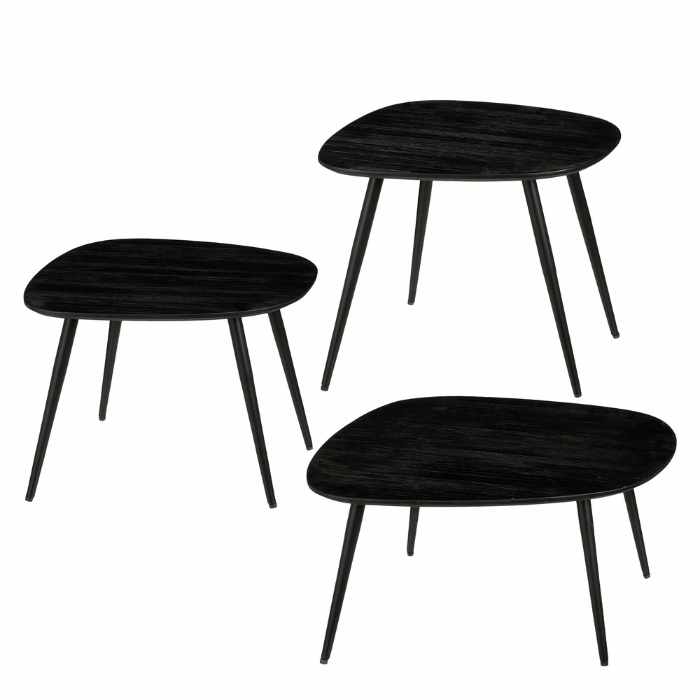 Mica decorations - lot de 3 tables d'appoint en bois recyclé noir h34
