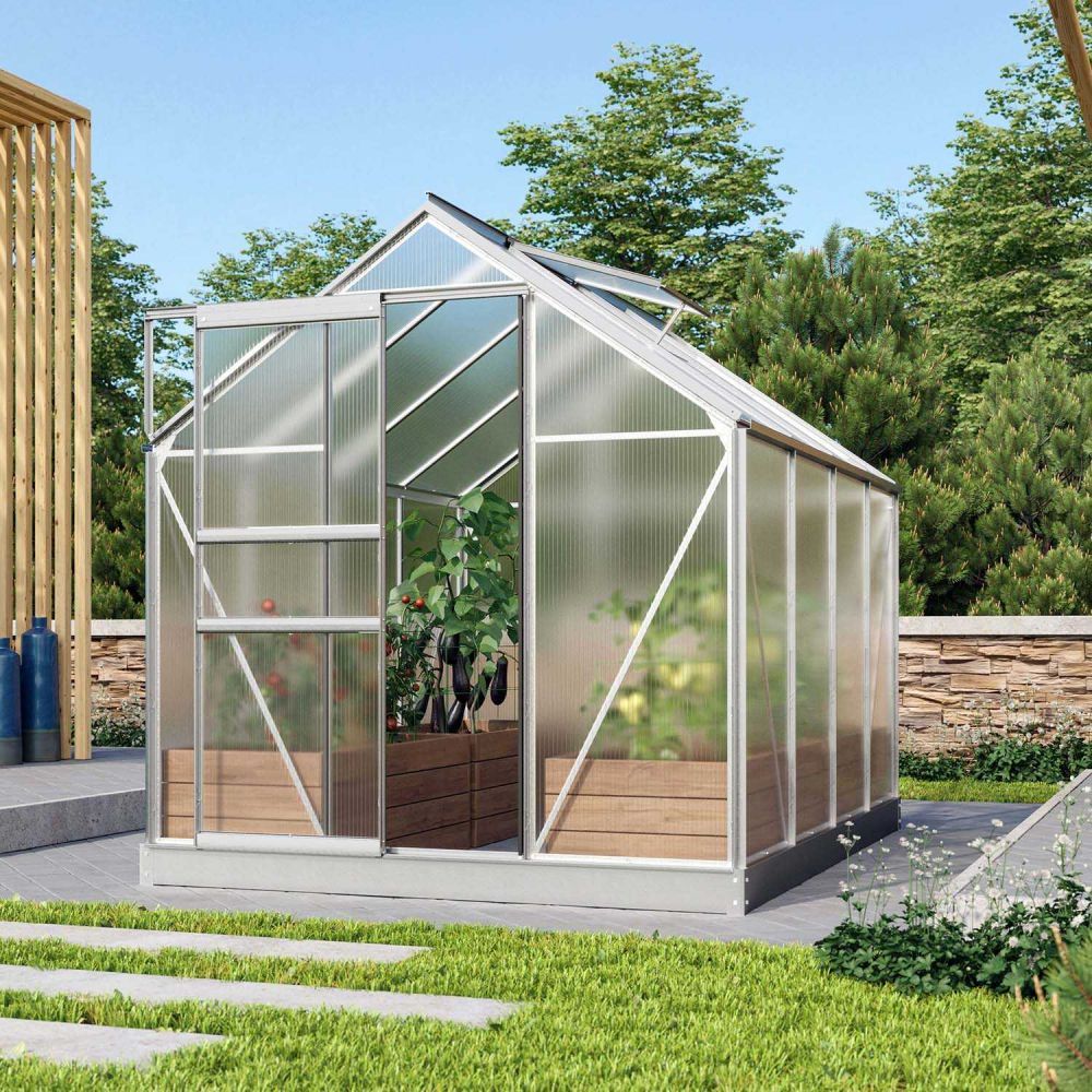 Serre De Jardin En Aluminium Avec Panneaux Polycarbonate – 380 X 250 X 205 Cm, Fenêtre De Toit, Résistante à L’hiver