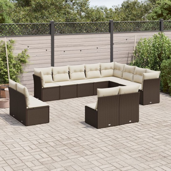 Salon de jardin avec coussins 12 pcs marron résine tressée