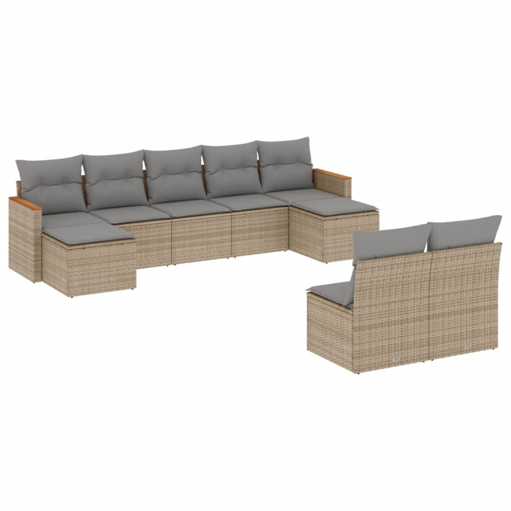 Salon de jardin avec coussins 9pcs mélange beige résine tressée
