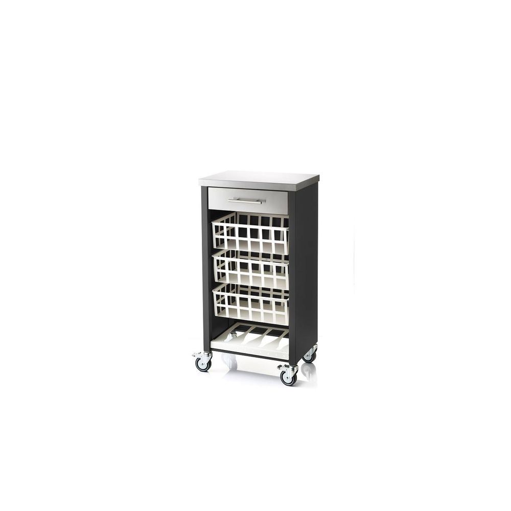 Desserte de cuisine à roulettes moher avec plan de travail en inox, tiroir et 3 paniers