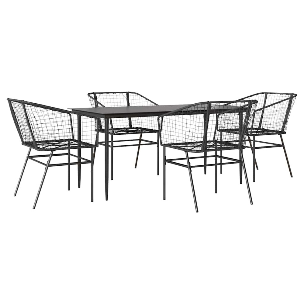 Ensemble à manger de jardin 5 pcs noir résine tressée verre