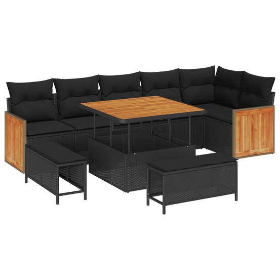 Ensemble de canapé de jardin avec coussin 9 pcs noir