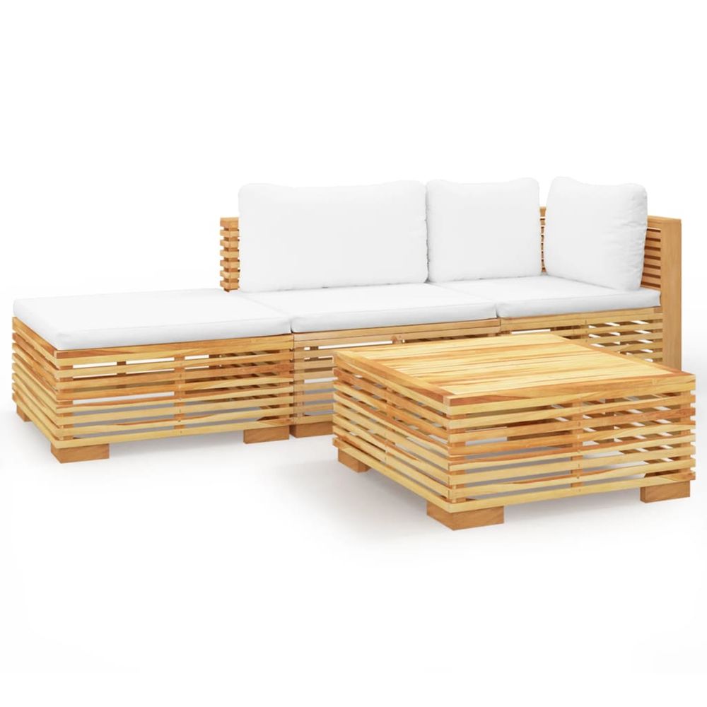 Salon de jardin 4 pcs avec coussins bois de teck solide