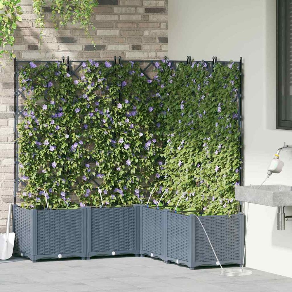 Grande jardinière carrée acier avec irrigation pour jardin terrasse gris 120x120x142 cm
