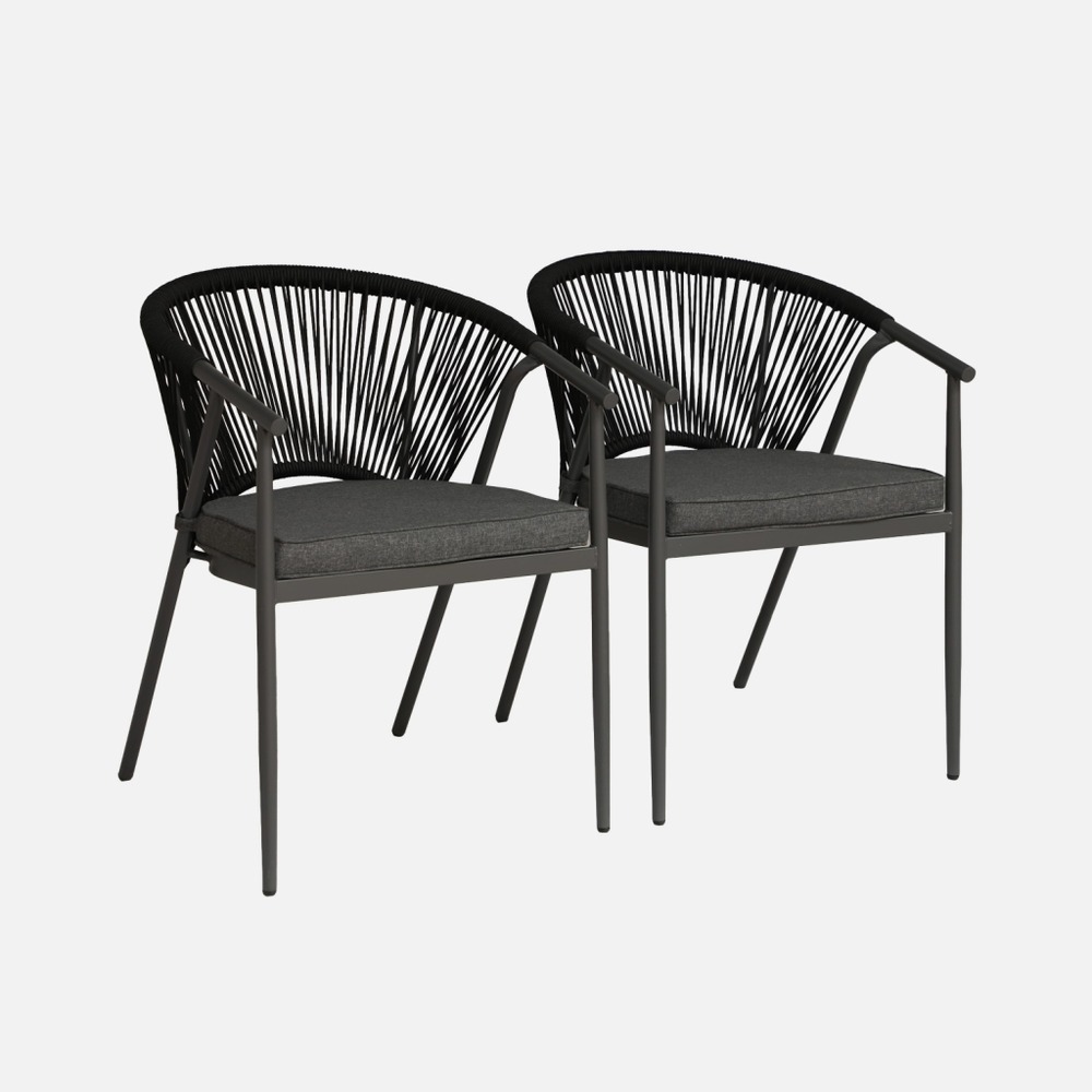 Lot de 2 fauteuils empilables acier et cordes - liora