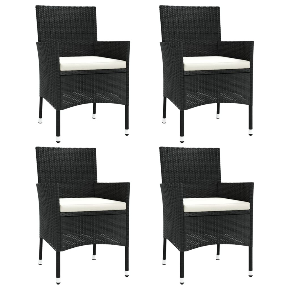 Chaises de jardin avec coussins lot de 4 résine tressée noir