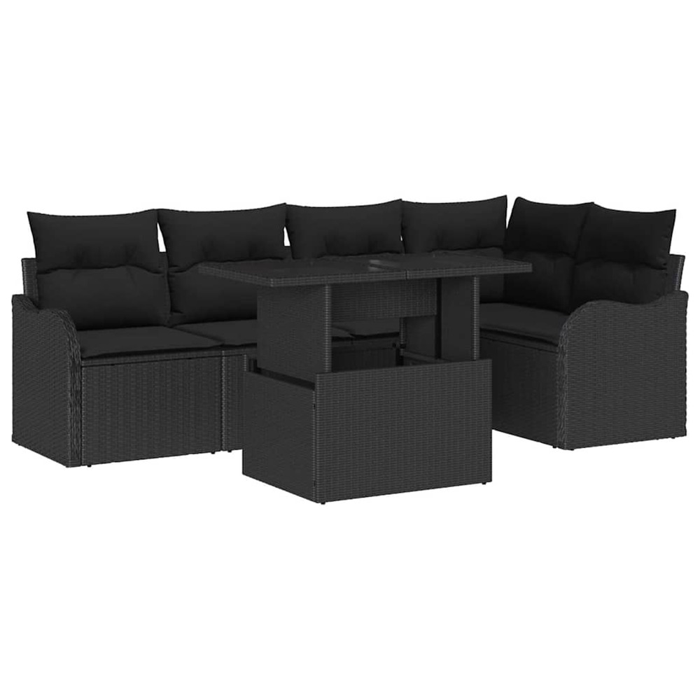 Ensemble de canapé de jardin avec coussin 6 pcs noir poly rotin