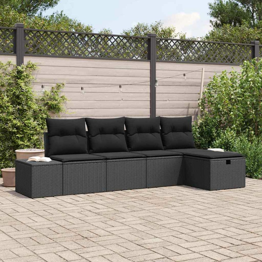 Ensemble de canapé de jardin avec coussin 5 pcs noir polyrotin