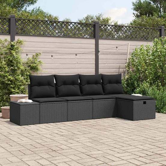 Ensemble de canapé de jardin avec coussin 5 pcs noir polyrotin