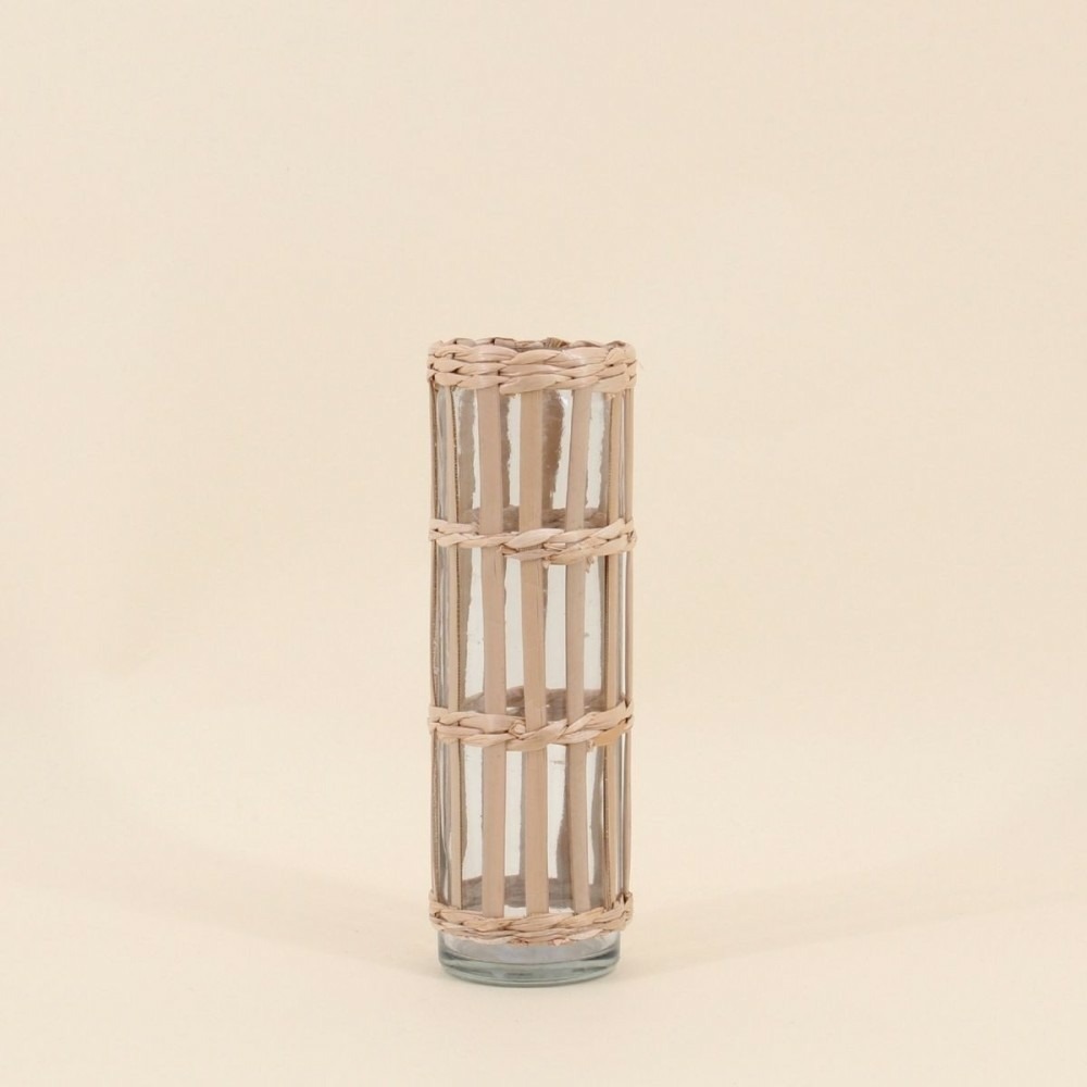 Vase rond en verre et fibres naturelles 19,7cm