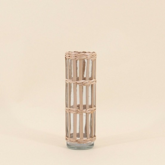 Vase rond en verre et fibres naturelles 19,7cm