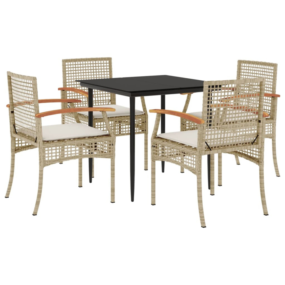 Ensemble à manger de jardin avec coussins 5pcs beige poly rotin