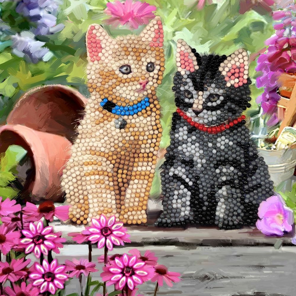 Carte crystal art à diamanter - chatons- 18 x 18 cm