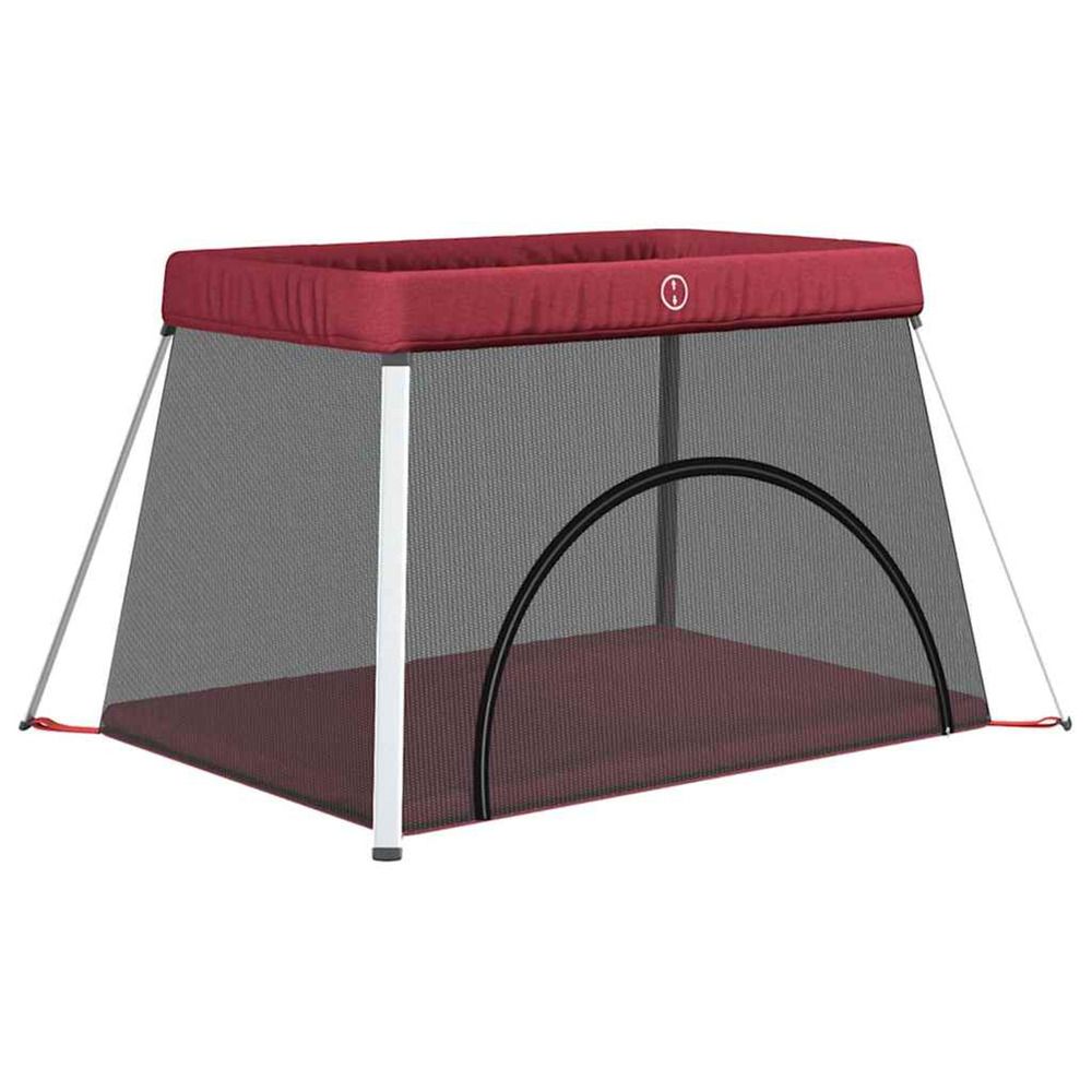 Parc pour bébé avec matelas rouge tissu de lin