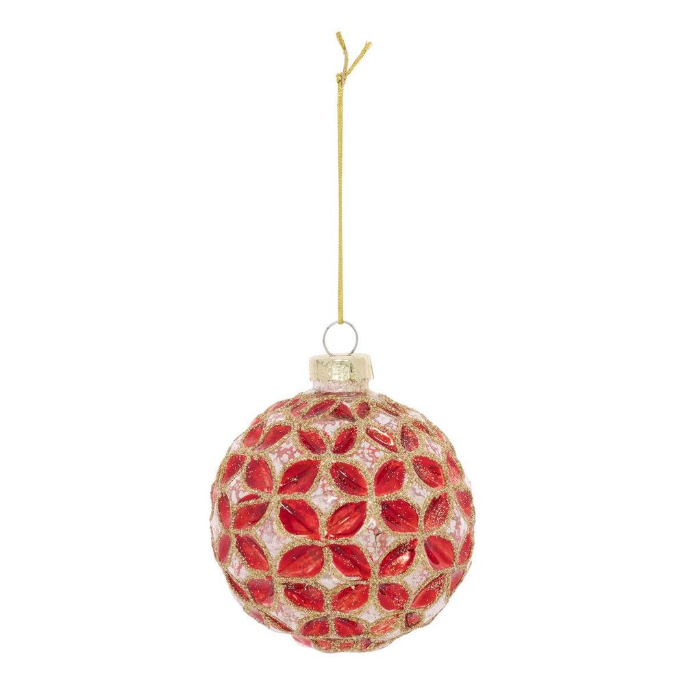 Boule de noël motif pétales rouge en verre transparente d. 80 mm