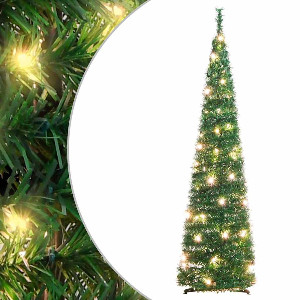 Sapin de noël artificiel escamotable pré-éclairé 50 led pour fêtes vert 120 cm