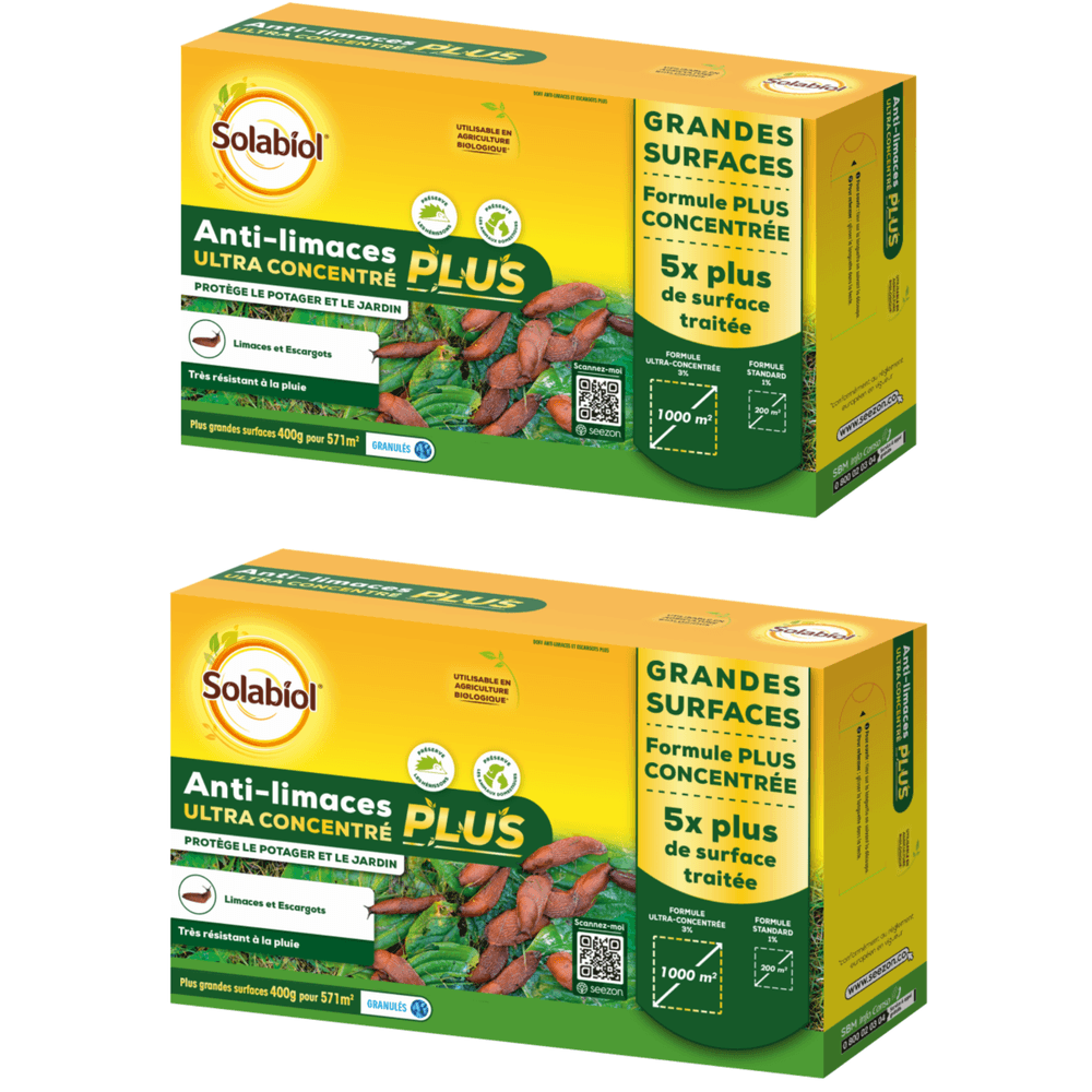Solabiol anti-limaces & escargots ultra concentrés - 2x400g - résistant à la pluie - grande surface de traitement solimaplus400x2