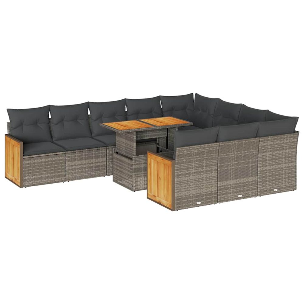 Ensemble de canapés de jardin 11 pcs et coussins rotin acacia
