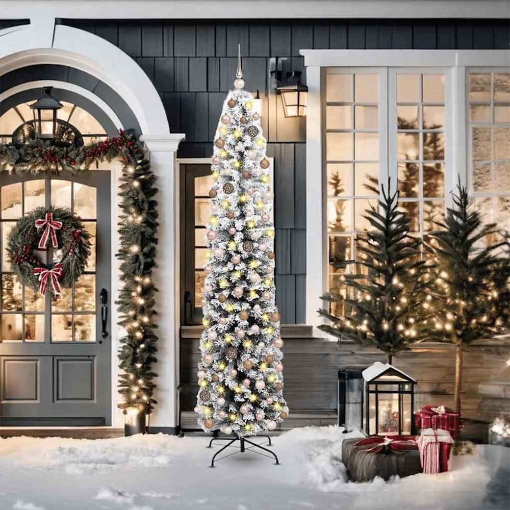 Sapin de noël artificiel lumineux 210 cm avec 300 led et décorations complètes 120 boules bleues