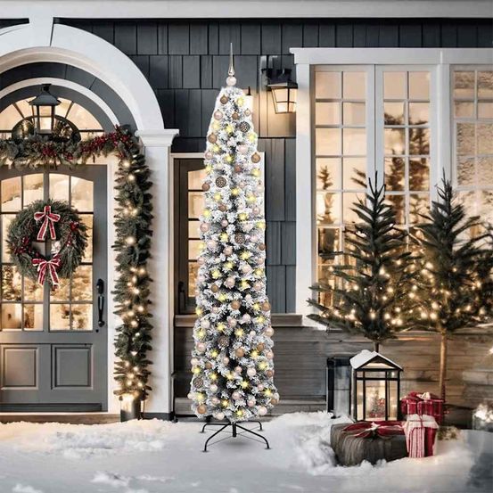 Sapin de noël artificiel lumineux 210 cm avec 300 led et décorations complètes 120 boules bleues