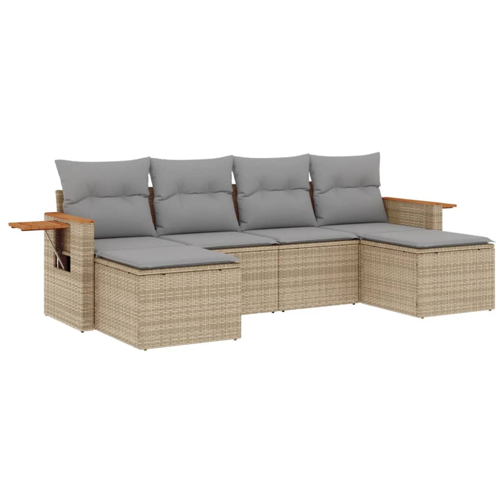 Salon de jardin avec coussins 6 pcs beige résine tressée