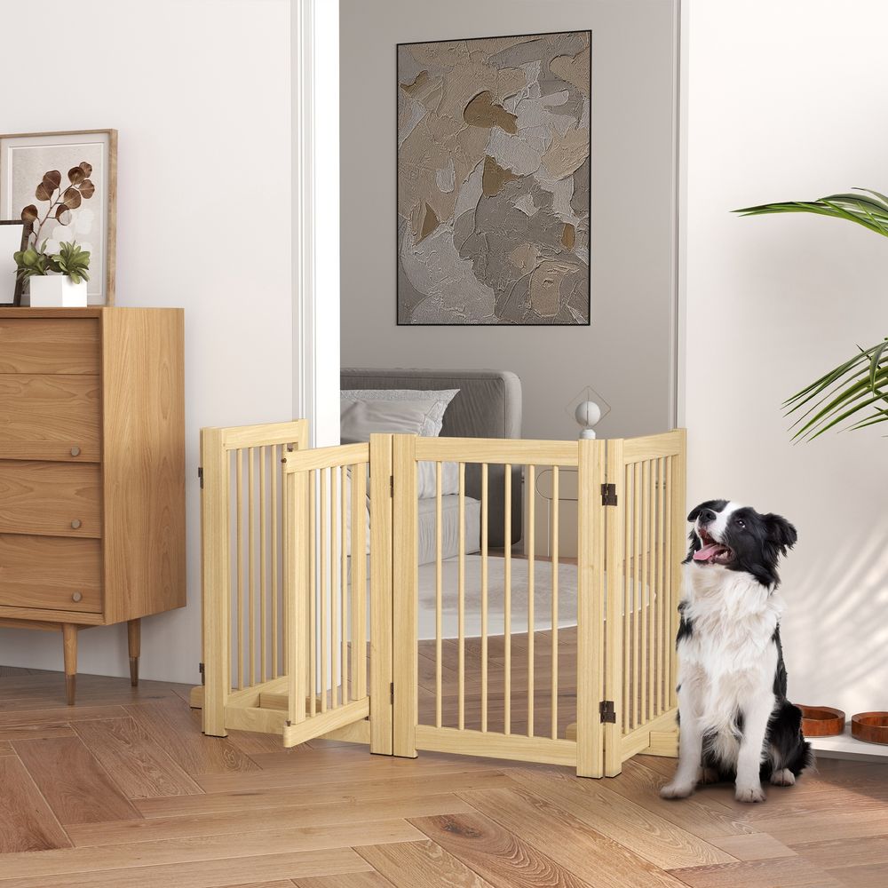 Barrière pour chien bois massif intérieur pliable avec porte 204x75cm naturel