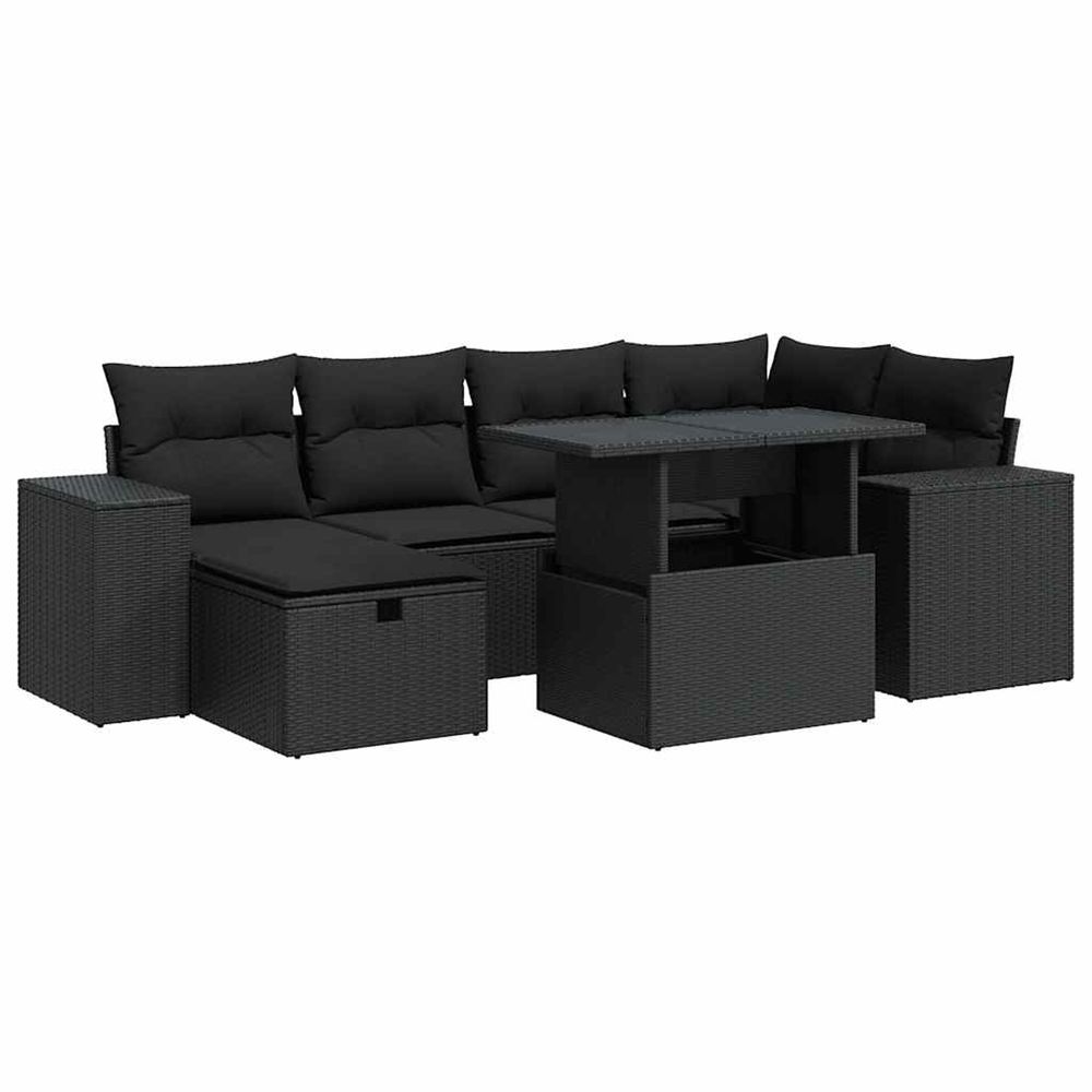 Salon de jardin 8 pcs avec coussins noir résine tressée