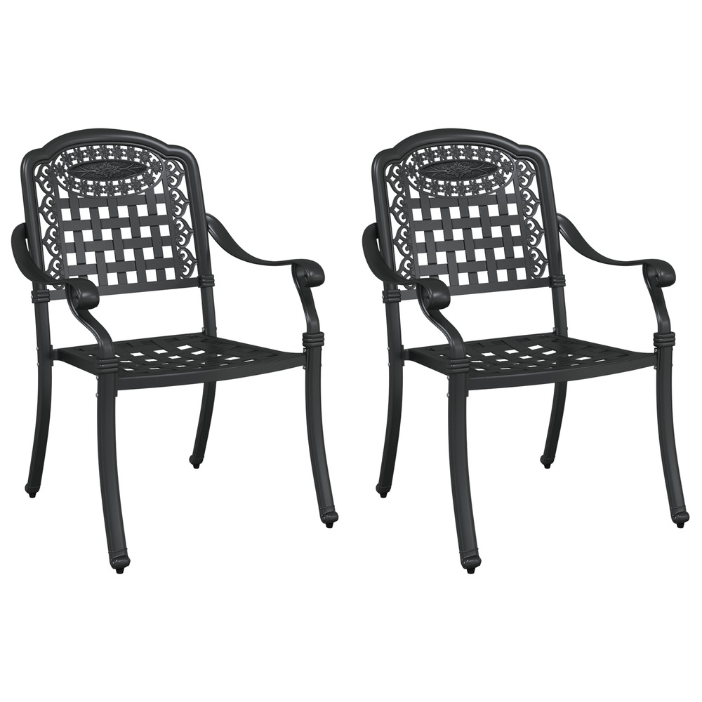 Chaises de jardin 2 pcs noires en aluminium moulé