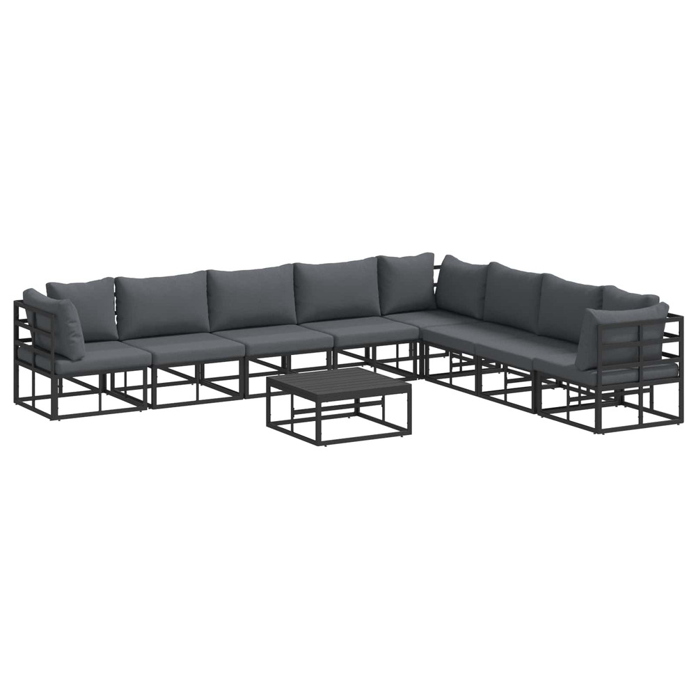 Ensemble de canapé de jardin avec coussin 9 pcs noir aluminium