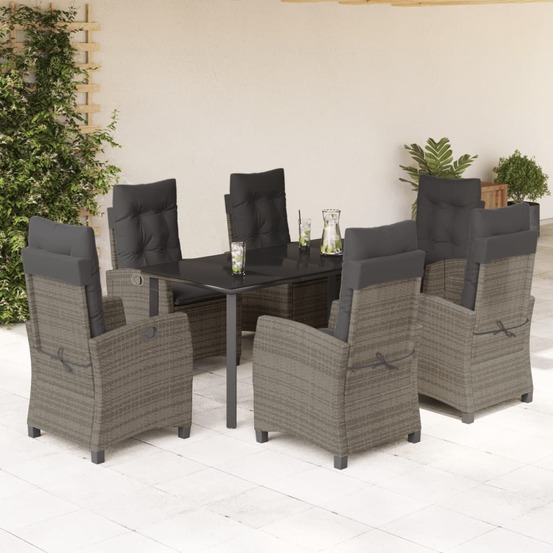 Ensemble à manger de jardin et coussins 7 pcs gris rotin