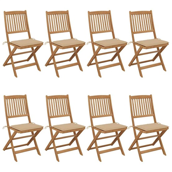 Chaises pliables de jardin lot de 8 avec coussins bois d'acacia