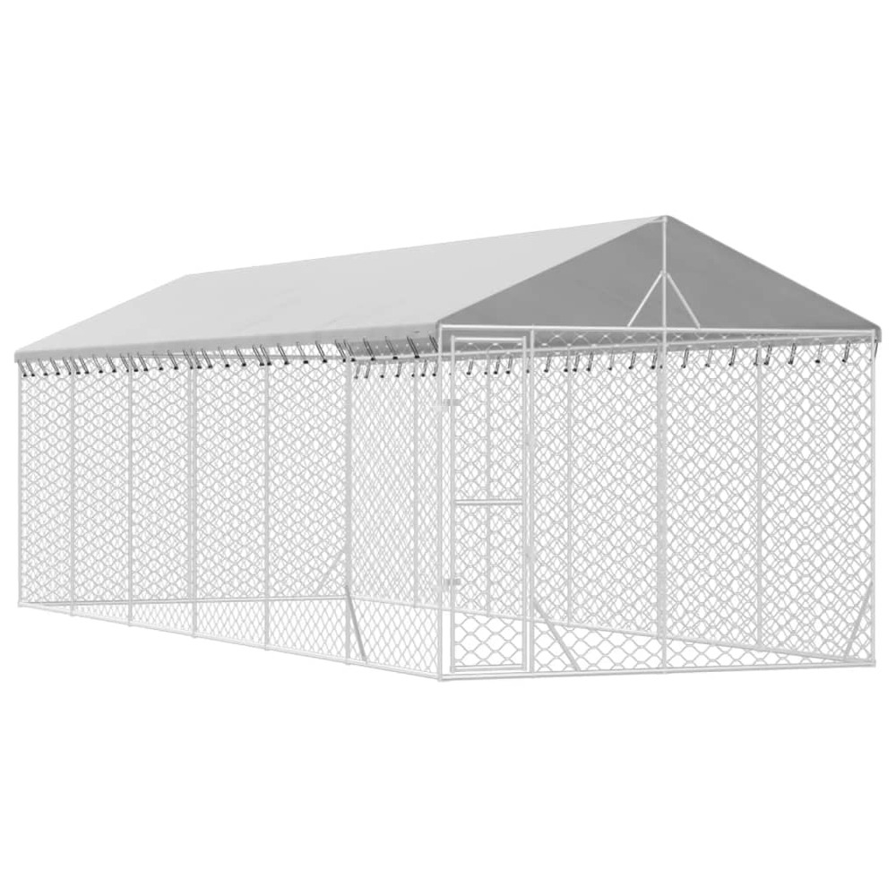Chenil cage enclos pac animaux d'extérieur pour chiens avec toit argenté 3 x 9 x 2,5 m argent