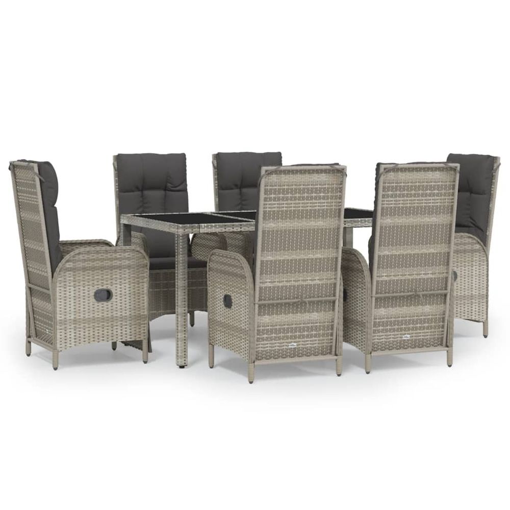 Ensemble à manger jardin et coussins 7 pcs gris rotin