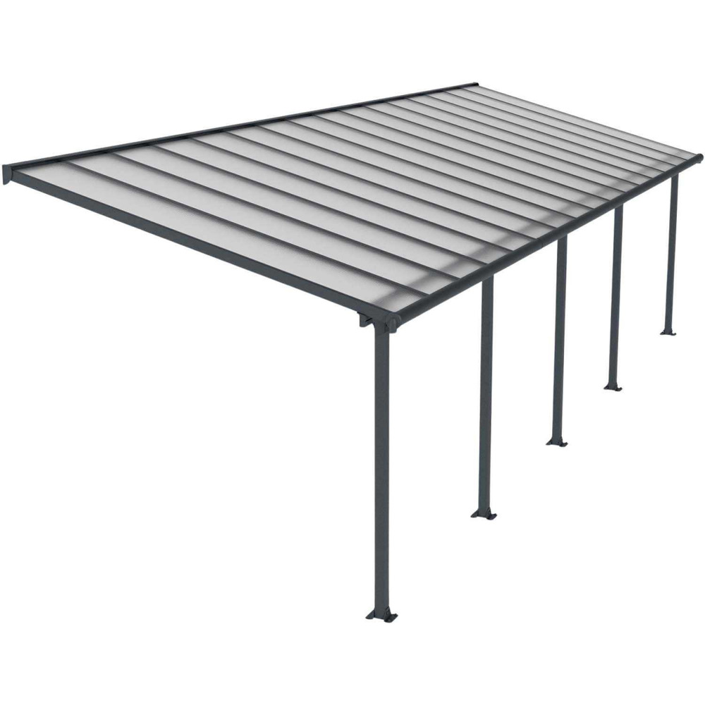 Pergola à adosser en aluminium gris et polycarbonate olympia 3 x 9.8 m