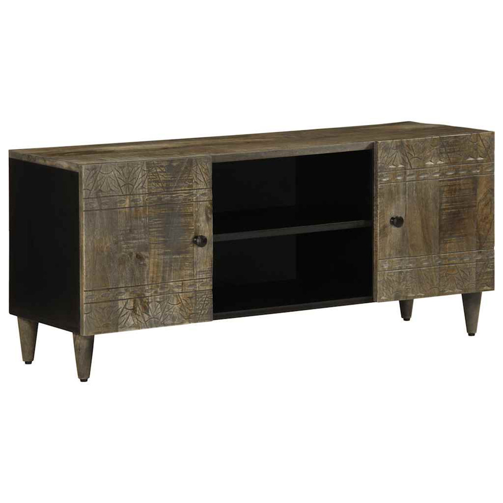 Meuble tv gris clair 105x33,5x46 cm bois massif de manguier