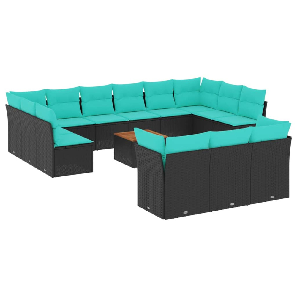 Salon de jardin avec coussins 14 pcs noir résine tressée