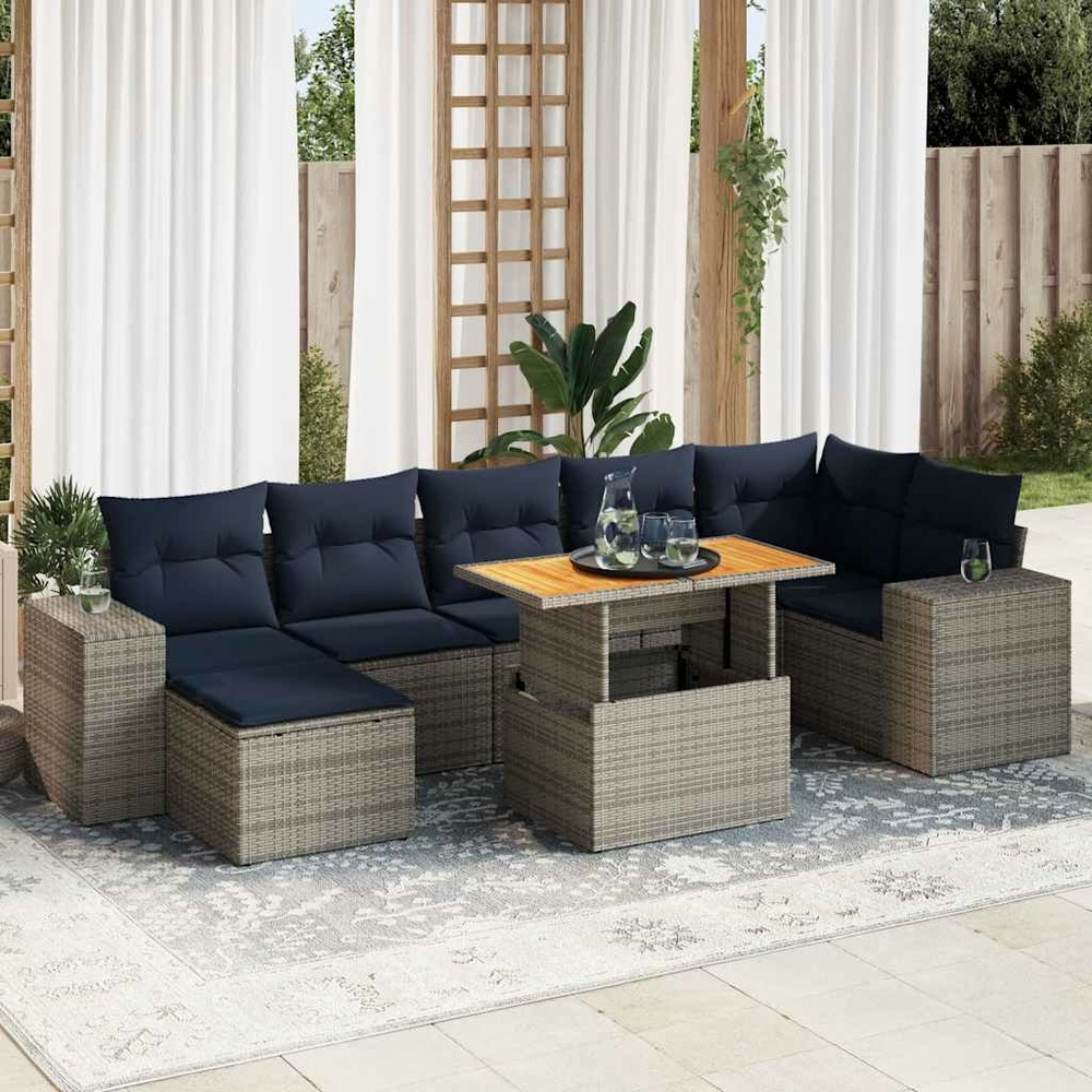 Salon de jardin 8 pcs avec coussins gris résine tressée
