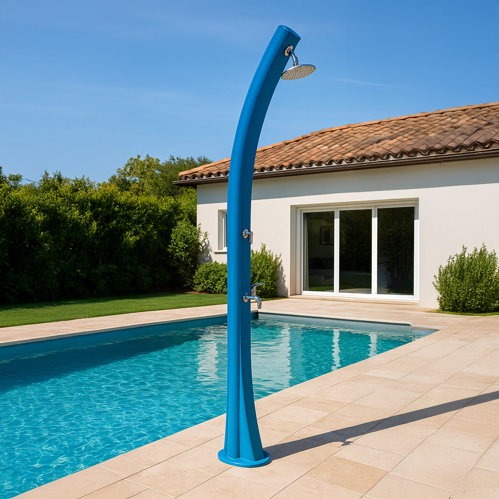 Douche solaire bleue 40l pehd 266cm laiton sans electricite