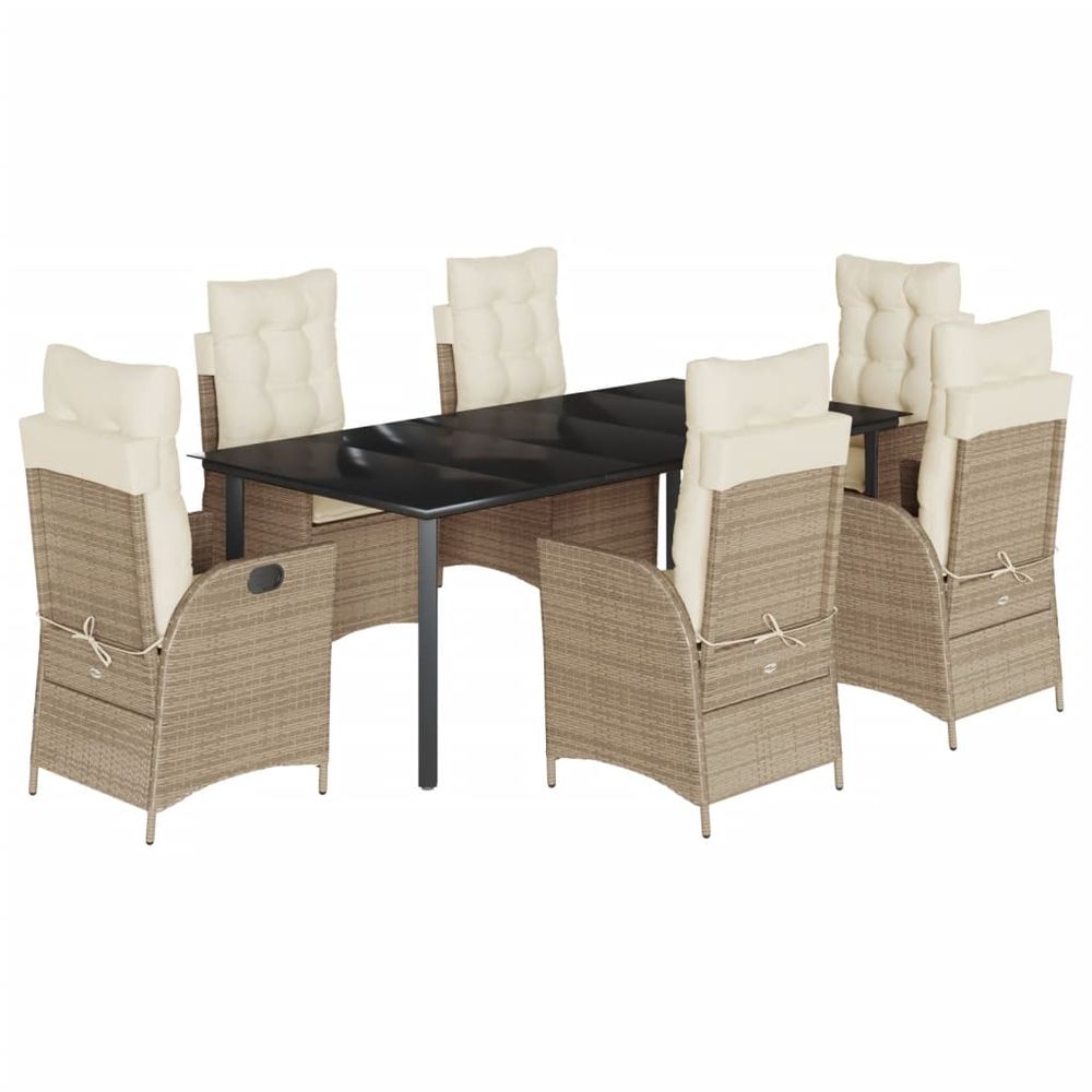 Ensemble à manger de jardin et coussins 7 pcs beige poly rotin